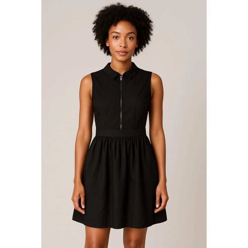 Kate Spade Zip Front Collared Black Dress